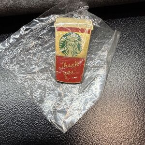 RARE- COLLECTIBLE- Authentic Starbucks Red Cup Partner Pin- THANK YOU - NEW